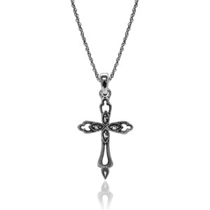 Openwork Cross with Marcasite in Sterling Silver